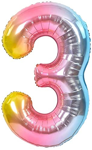 Luftballon 3. Geburtstag Zahl 3 Mehrfarbig Pastell XXL Riesen Folienballon 100cm Geburtstagsdeko Ballon Zahl Deko zum Geburtstag. Fliegt mit Helium.