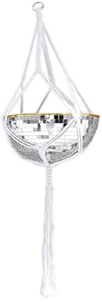 Flueyer Mirror Disco Ball Hanging Planter, Round Hanging Planter Basket Chain Mirror Flowerpot for Indoor Outdoor Home Garden Decoration