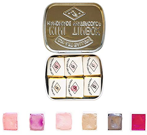 CSY Art Gallery - Handgemachte Metallic-Aquarellfarben - Set mit halben Näpfen - Schimmernde Metallic-Glitzerfarben - Professionelle Aquarellmalerei - Perfekt für unterwegs (rosa Pfirsich)