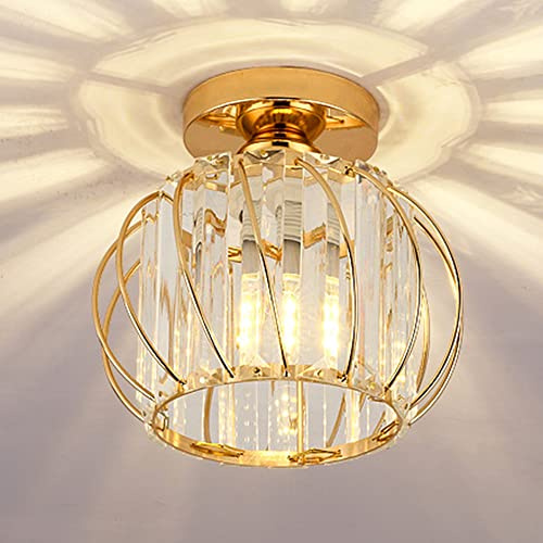 Chao Zan Luz de Techo de Cristal Moderna,E27 Lámpara de Techo LED Mini Candelabro de Cristal para Cocina, Comedor, Dormitorio, Pasillo, Entrada (oro)…