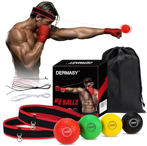 Dermasy® Palla da allenamento con fascia per la testa, perfetta per reazione, velocità di pugilato, abilità di combattimento, fitness, attrezzatura da boxe per uomini, donne e bambini