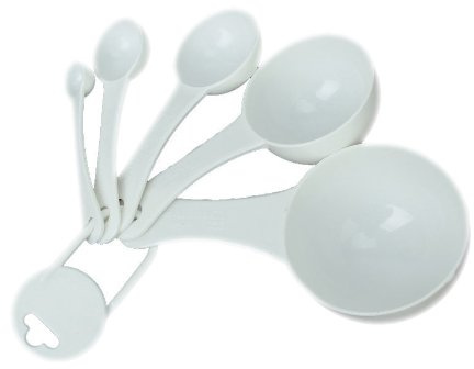 Set of 5 Plastic Measuring Spoons 100 ml / 50 ml / 15 ml / 5 ml / 1 ml