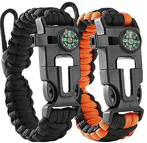 Flintronic paracord överlevnadsarmbandssats, 5-i-1 set, eldstartare + 100 dB pipa + baskompass + minisåg, vattentät paracord i militärkvalitet
