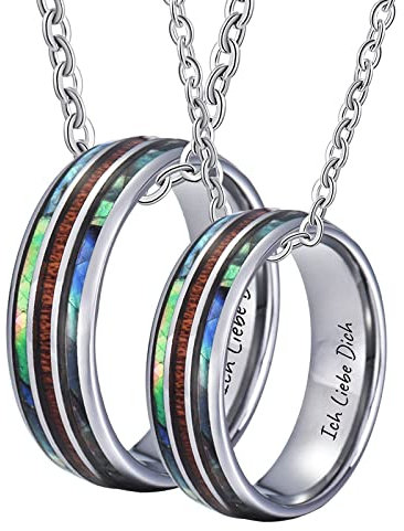 Dsnyu Partnerketten mit Ich Liebe Dich2PCS, Holz und Schale Einlegen Damen Halsketten 50CM/ 60CM, Wolfram Halskette Charm Silber