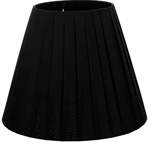 OSALADI Plissierter Lampenschirm Stoff Lampenschirm Tonnen Stoff E27 Clip On Ersatz Lichtabdeckung Kronleuchterschutz Für Tischlampe Schwarz
