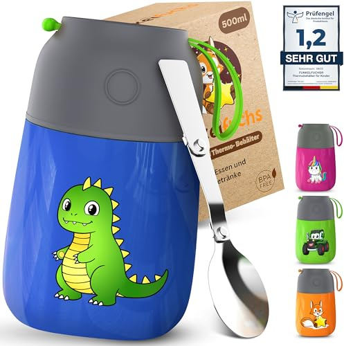 Thermobehälter für Essen Kinder – 500ml – 100% auslaufsicher - Warmhaltebehälter Essen Edelstahl – Thermobecher Essen – Thermo Lunchbox Kinder – Warmhaltebehälter Brei - Blau