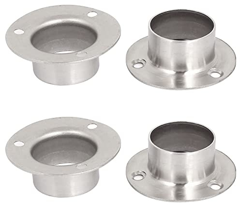 TA-VIGOR Wardrobe Rail Support, 32mm Round Wardrobe Hanging Rail Rod End Support, Stainless Steel Wall Mount Flange Socket Bracket for Closet Curtain, 4Pcs