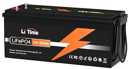 LiTime 12V 200Ah Batterie LiFePO4 avec 100A BMS, Batterie Lithium 2560Wh, 10 Ans de durée de Vie, jusqu'à 15000 Cycles Profonds, Parfaite pour RV, Solaire, Stockage d'énergie, Marine, Camping-Car