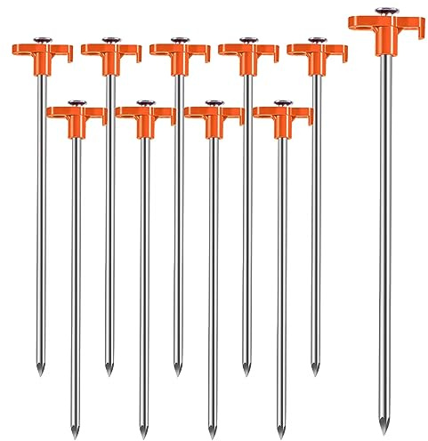 Tiomues Tent Stakes, 10PCS Heavy Metal Tent Pegs, Professional Camping Tools for Outdoor Trips, Suitable for Strong Winds and Various Ground Tent Pegs, Designed for Camping (10, Red)