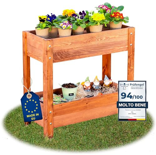 ITA Fioriera Rialzata 80x37x78 cm in Legno Marrone - Aiola con Due Livelli - Perfetta per Giardino, Terrazza, Balcone - Made in EU - Qualità Diretta dal Produttore