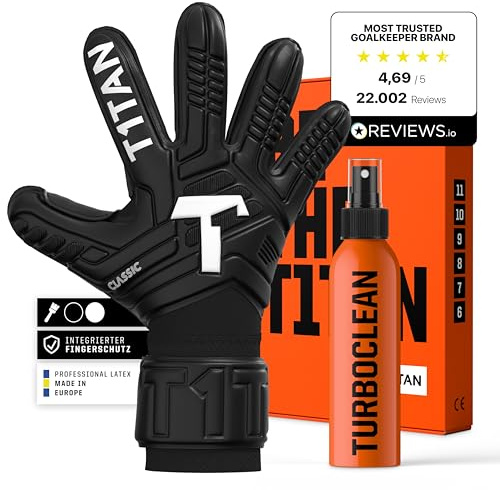 T1TAN Training Torwarthandschuhe Kinder, Herren Classic White Out, Fingerschutz Gr. 4-11, Torhüterhandschuhe Erwachsene, Tormannhandschuhe Jugendliche, Torwarthandschuhe Kinder, 5-15+ Jahre
