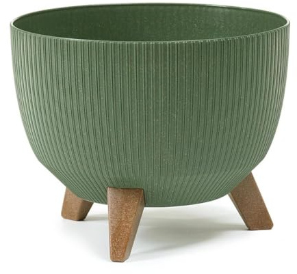 HowHomely Deko Blumentopf mit 3 Beinen Hoch 23 cm - Grün Blumenübertopf - Langlebige und Leichte Übertopf 30 cm Durchmesser