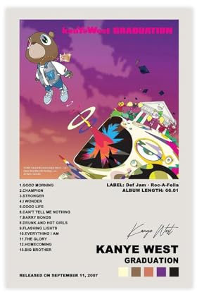 Kanye West Abschluss-Poster, Musikposter, Leinwand, Wandkunst, Raum, ästhetische Weihnachtsgeschenke, ungerahmt, 20 x 30 cm