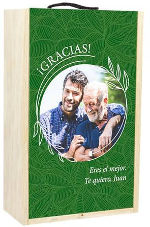 Caja botella de vino personalizada para regalo a madre o padre. de madera natural (Verde 2 botellas, Caja 2 botellas)