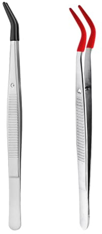 2 pinzas de acero inoxidable para manualidades, pinzas curvadas con punta de goma, pinzas de punta larga doblada, pinzas de joyería de cuentas, pinzas de laboratorio industrial