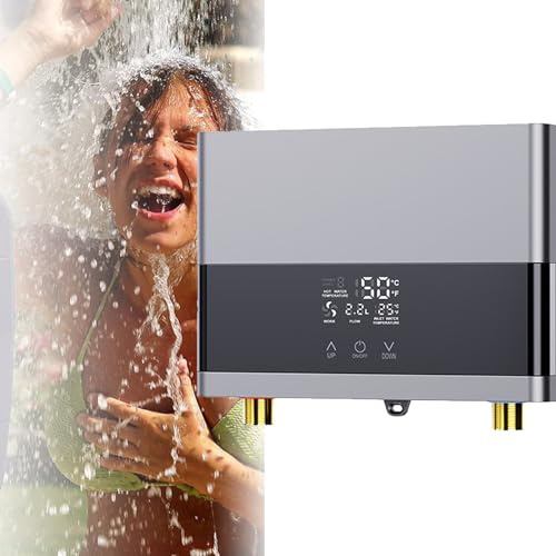 URJWAN Electric Water Heater, Under Sink Plug-In Tankless Water Heater, Tankless Electric Water Heater, Constant Temperature Anti-Scald, for Kitchen And Bathroom,Silver-220V