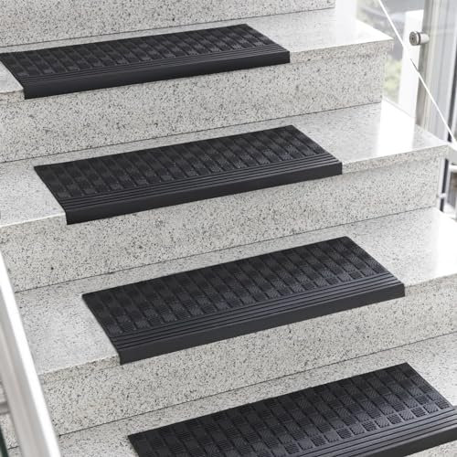 KARAT Tapis d'escalier en Caoutchouc, 5 pièce, 30 x 120 cm, résistant aux intempéries et antidérapant, pour l'extérieur, Tapis d'escalier, Tapis antidérapant Diamond