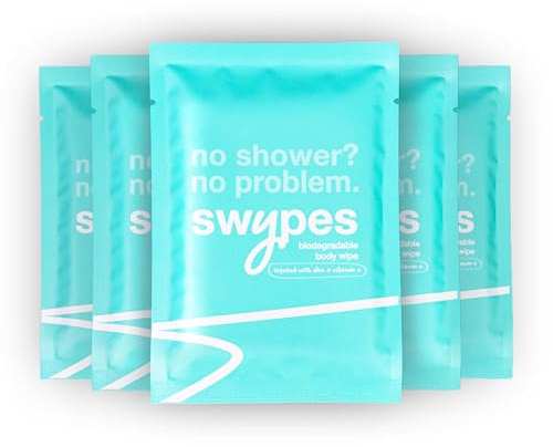 Swypes Large Body Wipes for Adults No Shower - 6 Pack Shower Wipes, 100% Biodegradable Dual-Sided Cleansing Wet Wipes for Adults with Vitamin E for Face & Body, Perfect for Gym, Travel & Camping