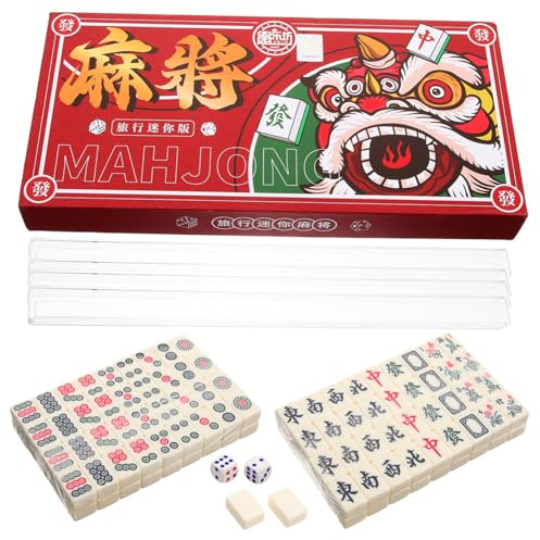 Abaodam Portable Mini Mahjong Set Storage Case, Travel Table Game for Family and Friends, Compact Chinese Mahjong Kit for Dormitory and Party,