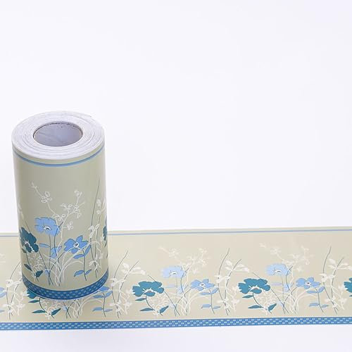 Jodimitty PVC Wallpaper Border Self Adhesive 10 Meter x 10cm Floral Pattern Peel Stick Waistline Trim Wall Border for Living Room Bedroom Decoration (Blue Small Floral)