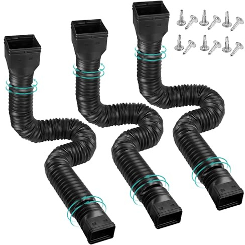 3 Pack Rain Gutter Downspout Extensions Flexible,Downspout Diverter Extendable From 21 To 58. Downspout Extender Is Suitable For Most Drain Pipe (Black)