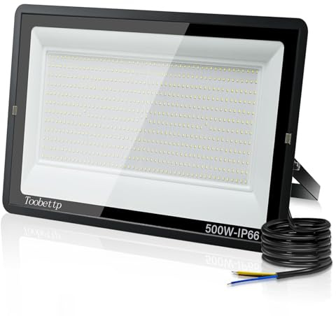500W utomhus LED-spotlight, 5 0000LM superljus 6 500K kall vit säkerhetsbelysning utomhus IP66 vattentät för garage, trädgård, terrass, parkering