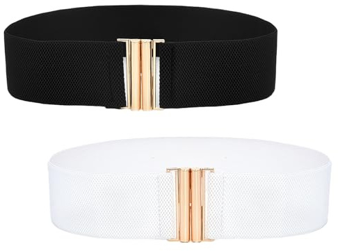 2Pezzi Ampie Cinture Elastiche da Donna,Signora Cintura Elastica con Fibbia in Metallo,Cintura in Vita Elasticizzata da Donna,Cintura Regolabile Vintage a Tinta Unita,per Donne,Ragazze