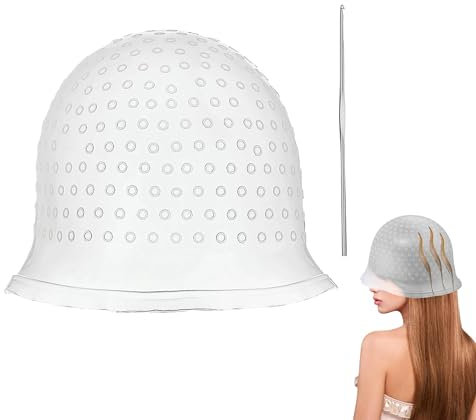 1PCS Highlight Cap and Hook Kit White Hair Highlighting Cap Silicone Hair Dye Cap Punched Hole with Hair Coloring Brushes and Professional Salon Silicone Hair Dye Cap for Women and Men