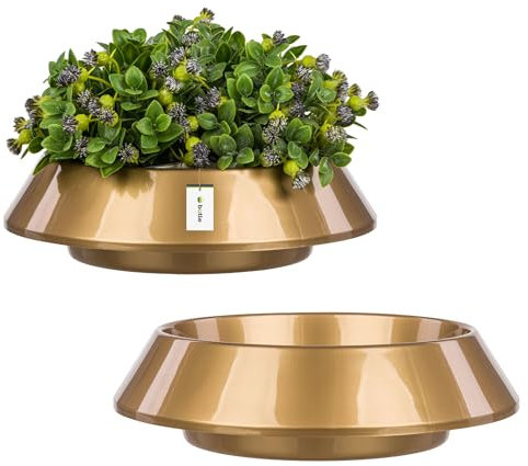 botle 2 ciotole per cimitero, rotonde, diametro 25 cm, in plastica, decorative, in oro lucido, composizioni floreali, per fiori vivi e artificiali