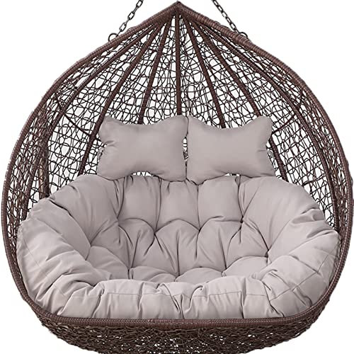 Silla de salón colgante doble para exteriores con almohadilla de asiento suave y profunda, silla de columpio de 2 plazas con lazos, totalmente rellena y no plegable, color gris
