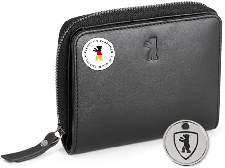 Berliner Bags Geldbörse Damen Sara Premium, Portemonnaie Leder - Schwarz | Kleiner Geldbeutel mit TÜV-geprüftem RFID-Schutz, Platz für 8 Karten, inklusive Geschenkbox