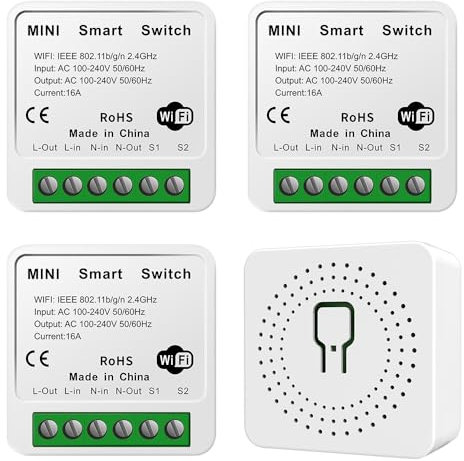 Dhqkqg Smart Light Switches, 4 Pcs Wireless Light Switch, Mini WiFi Smart Lights Switch DIY Breaker Module for Lights Compatible with Alexa Echo and Google Home, 2 Way 16A