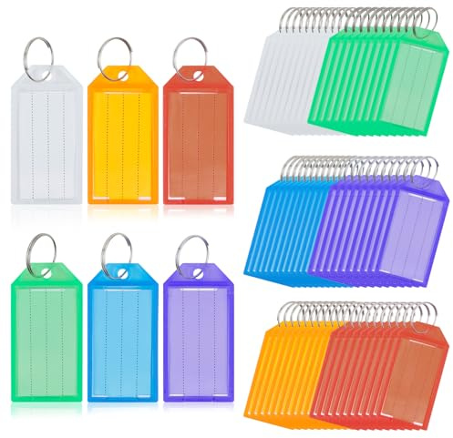 AiQInu 60 Piezas Llaveros de Plástico para Escribir con Llaveros, Etiquetas Llaves Identificador, Etiquetas para Llaves Escribible, para Equipaje Marcar Llaves Maletas Mascotas Oficina, 6 Colores