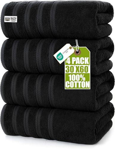 Utopia Towels 4 Pack Premium Bath Towels Set, (76 x 152 CM) 100% Ring Spun Cotton, Lightweight and Highly Absorbent Quick Drying Towels, Perfect for Daily Use (Black)