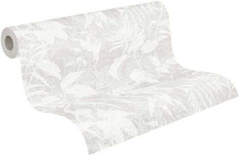 Livingwalls papier peint intissé à motif jungle en blanc, gris, métallisé – papier peint jungle exotique 10,05 x 0,53 m – 782033