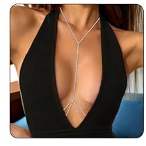 Auirdestina Chest Body Chains for Women, Silver Sexy Layered Crossover Bikini Bra Chain, Rhinestone Belly Waist Chain, Adjustable Summer Beach Body Jewelry