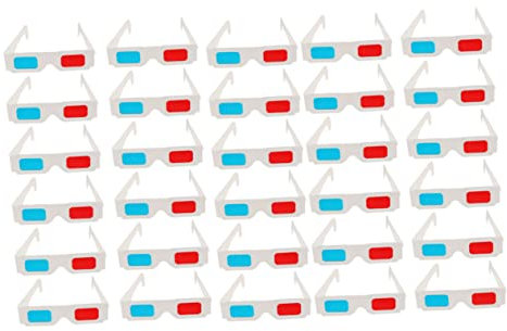 UKCOCO 30piezas Gafas Anaglifo De Cartón Blancas Desechables Lentes Rojo Azul Para Cine Cumpleaños y Visualización De Vídeos Casa