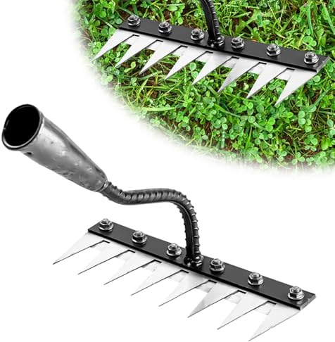 RâTeau De Jardin en Acier Au Carbone Robust - Outil De DéSherbage Et DéChaumage pour Jardinage - RâTeau en MéTal Durable pour Terre Et Pelouse (Huit Dents)