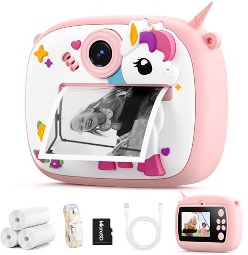 YOZISS Kids Camera Instant Print 1080P HD Instant Camera for Kid | Selfie Vedio Kids Digital Camera with 3 rolls of photo paper, Christmas Birthday Toy Gift for Girls Boys ages 3-12, Pink
