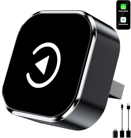 BANKKY Adaptador Inalámbrico CarPlay y Android Auto, 2026 Actualización 2 en 1 Mini Adaptador Compatible con iPhone iOS 10+ y Android 11+, Coches con CarPlay por Cable, Plug and Play