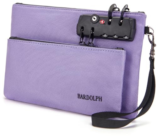 Sac d'argent avec serrure, double couche pour hommes et femmes, pochette pour accessoires de verrouillage, sac de banque, sac à monnaie avec serrure et fermeture éclair, Violet, Small