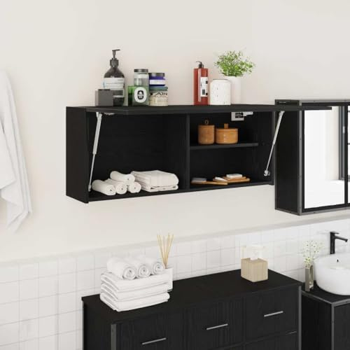 EMYRLXQW Armoires et stockage,Meubles de lavabo,Meubles de salle de bains-Meuble mural de salle de bain Noir 100x25x40 cm Bois d'ingénierie