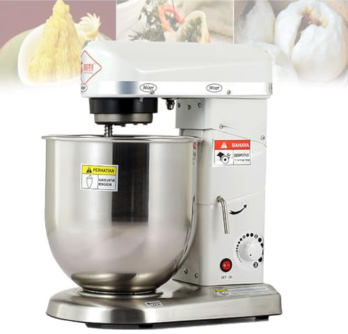 VzxCrue Batteur sur Socle éLectrique 3 en 1 pour PâTisserie, avec Batteur Et Crochet PéTrisseur, pour PâTisserie, Pizzeria, Restaurant White-5L