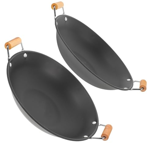 LOLIPPYY 2 piezas Ollas Pequeñas de Cocina para Hogar Acero Inoxidable con Mango de Madera Olla Anti-desbordamiento para Hot Pot y Paella para Cocina y Camping Color Color Aleatorio