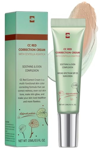 CC Red Correct with Centella Asiatica, Colour Correcting Foundation, Corrector Face Concealer, Lightweight CC Cream Tinted Moisturiser with SPF 25, 15ml