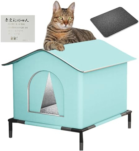 Cat Shelter | Weatherproof Cat Home with Raised Floor and Mat - Insulated Warm Winter Animal Tent Bed for Garden Backyard Porch Lawn Patio
