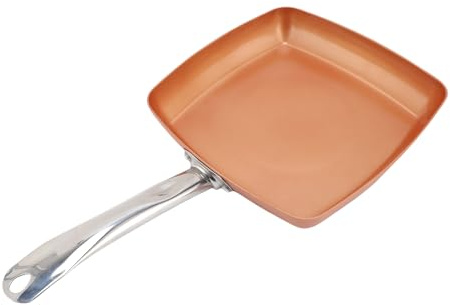 GYZOUKA Copper Square Frying Pan, 12.5 Inch Nonstick Stainless Steel Griddle with Composite Bottom for Gas Stove Induction Plate