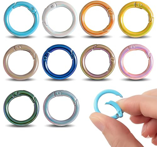 THQAE 20 Stück Karabiner Rund 25mm,Metallic-Finish Schlüsselringe Edelstahl,Frühling O-Ring,Schlüsselring Diy Schlüsselanhänger Zubehö Für Schlüssel Handwerk,10 Farben