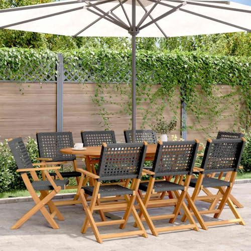 Frdhee Klappstühle Sessel Für Draußen Stapelstühle,Gartenstühle 8 STK. Klappbar Schwarz Poly Rattan & Massivholz,Für Garten Balkon Terrasse,Pflegeleicht,Einfach Zu Montieren