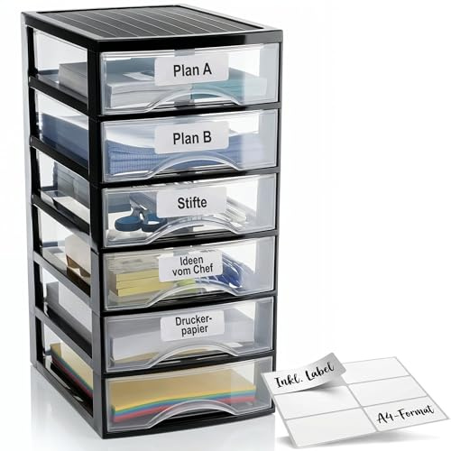 Hausfelder Schubladenbox A4, 6 Schubladen, inkl. Aufkleber